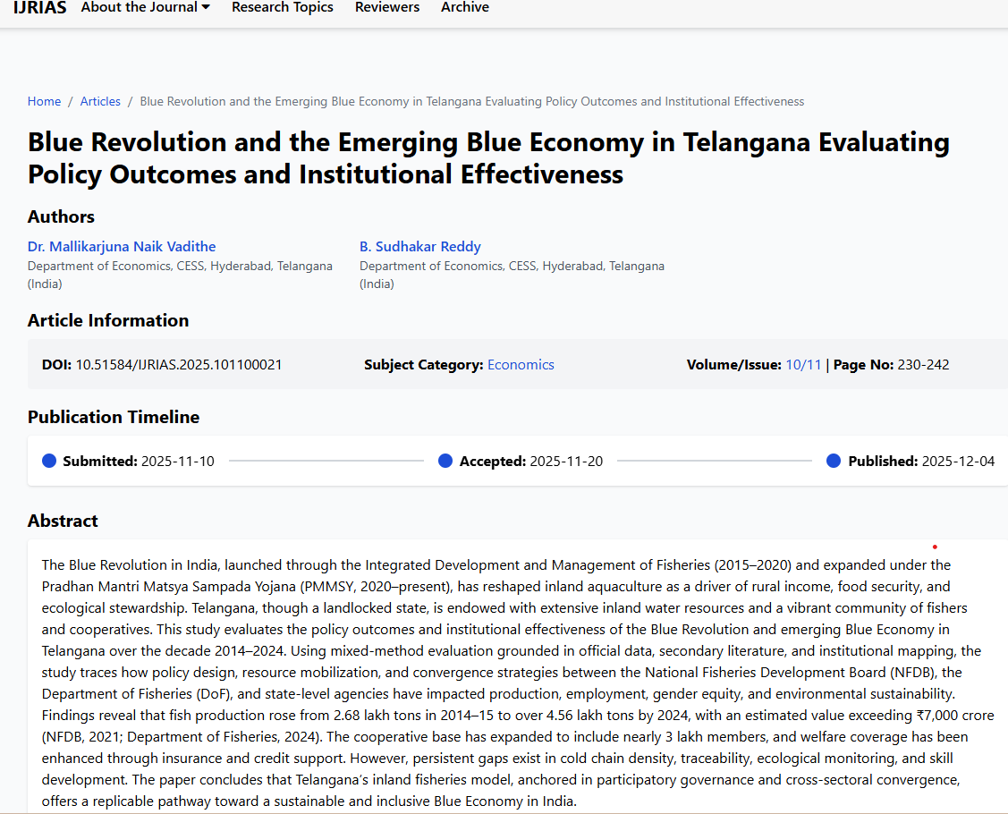 Blue Revolution and the Emerging Blue Economy in Telangana