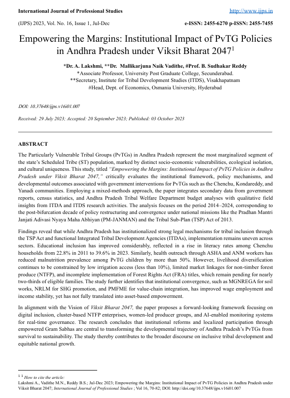 Institutional Impact of PvTG Policies in Andhra Pradesh