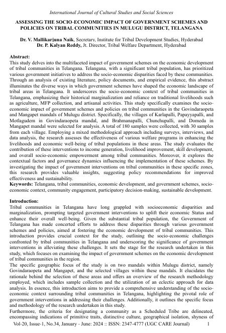 Socio-Economic Impact of Government Schemes on Tribal Communities